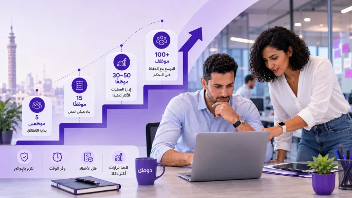 صورة توضح كيفية إعداد نظام رواتب للشركات الناشئة مع نمو الشركة وزيادة عدد الموظفين.